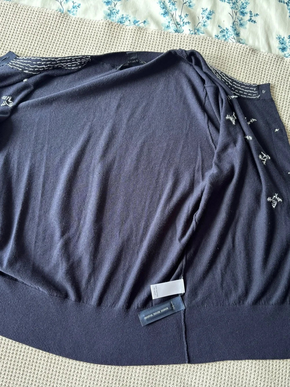 Banana Republic Navy Blue Embellished Jewel Neck Cotton Cardigan Sweater XS